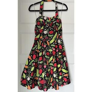 Retro Eva Rose Vegetable Halter Dress Size Medium Rockabilly Swing garden Party